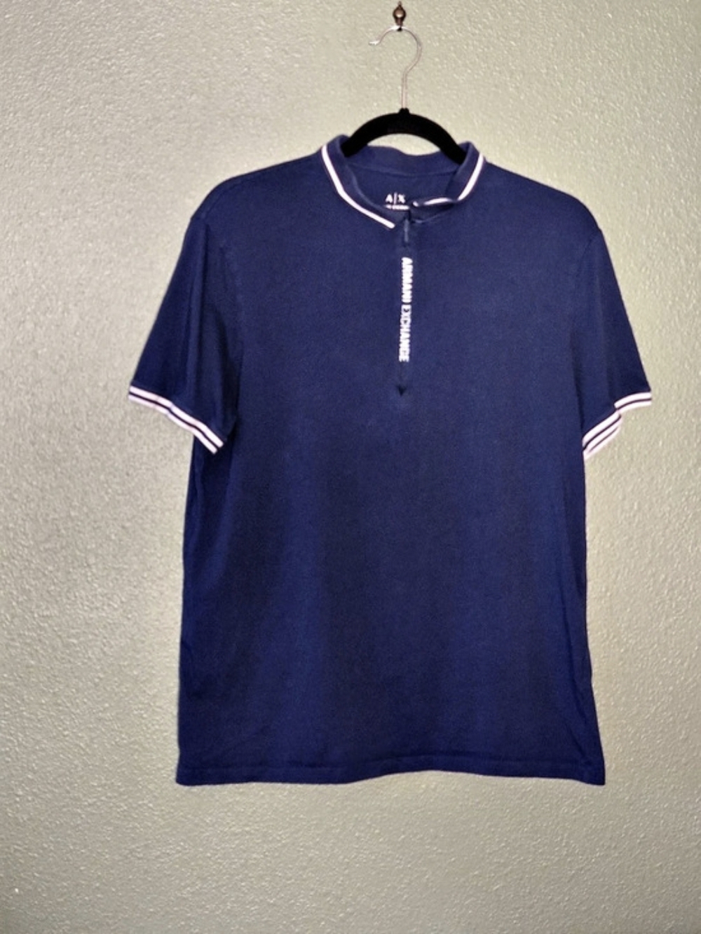 Armani Exchange Short Sleeve Zip with Tipping Polo Shirt Tipping Polo Blue Large